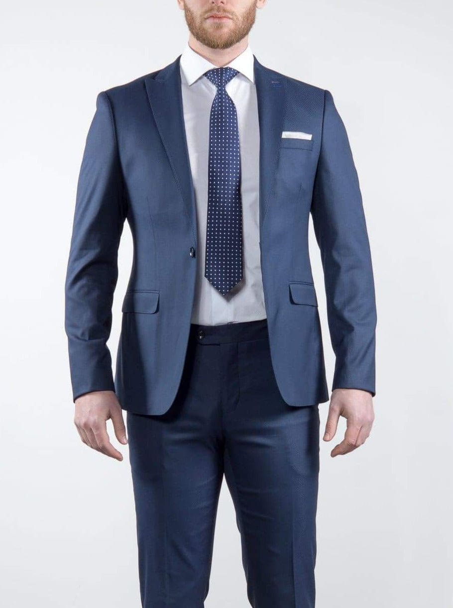 Men's Blue Textured Regular Fit Suit Jacket