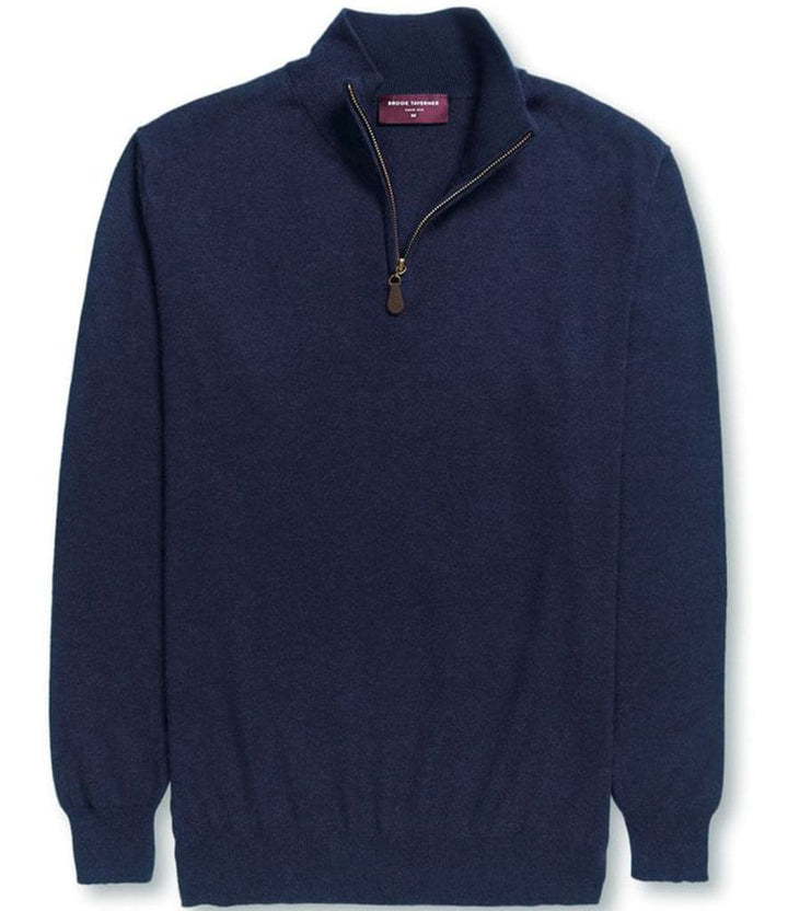 Brook Taverner Dallas 1/4 Zip Neck Sweater - Navy / Small - Knitwear