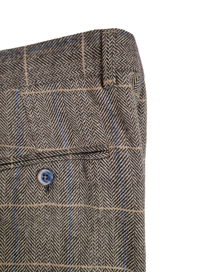 Cavani Albert Men’s Brown Tweed Check Trousers - Suit & Tailoring