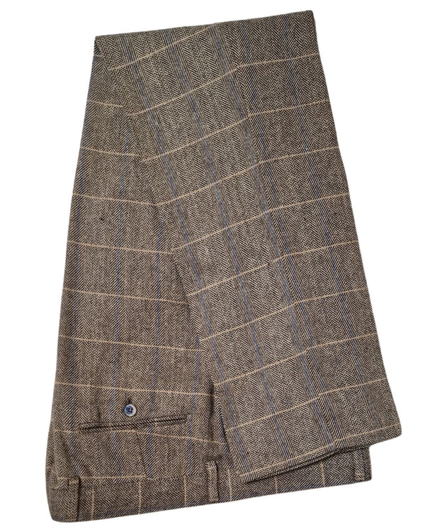 Cavani Albert Men’s Brown Tweed Check Trousers - 30 - Suit & Tailoring