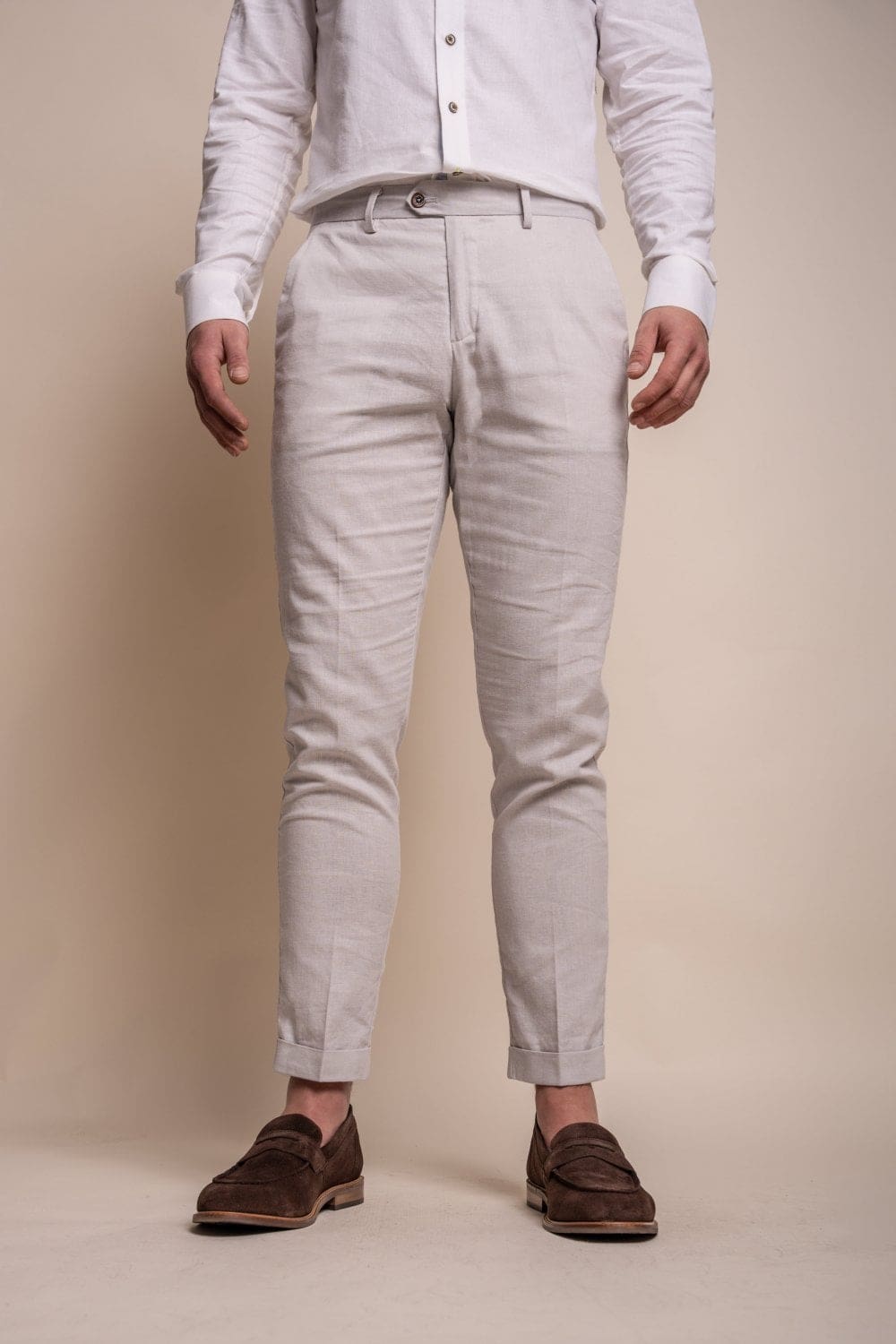 Drakes Suits  Stone Cotton Drill Single Pleat Trouser  Mens   Haasparihaas