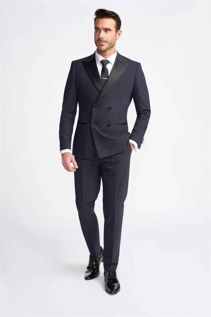 Cavani Aspen Men’s Navy Double Breasted Tuxedo Jacket - Coats & Jackets