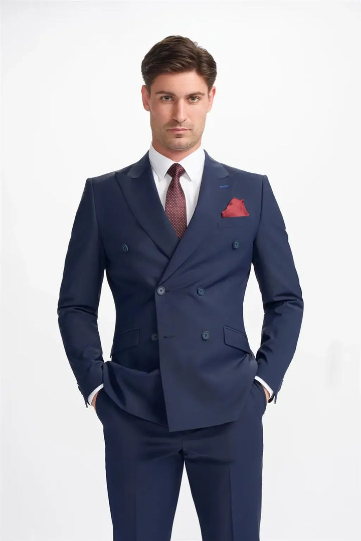 Cavani Bond Navy Double Breasted Blazer - 34R - Suit & Tailoring