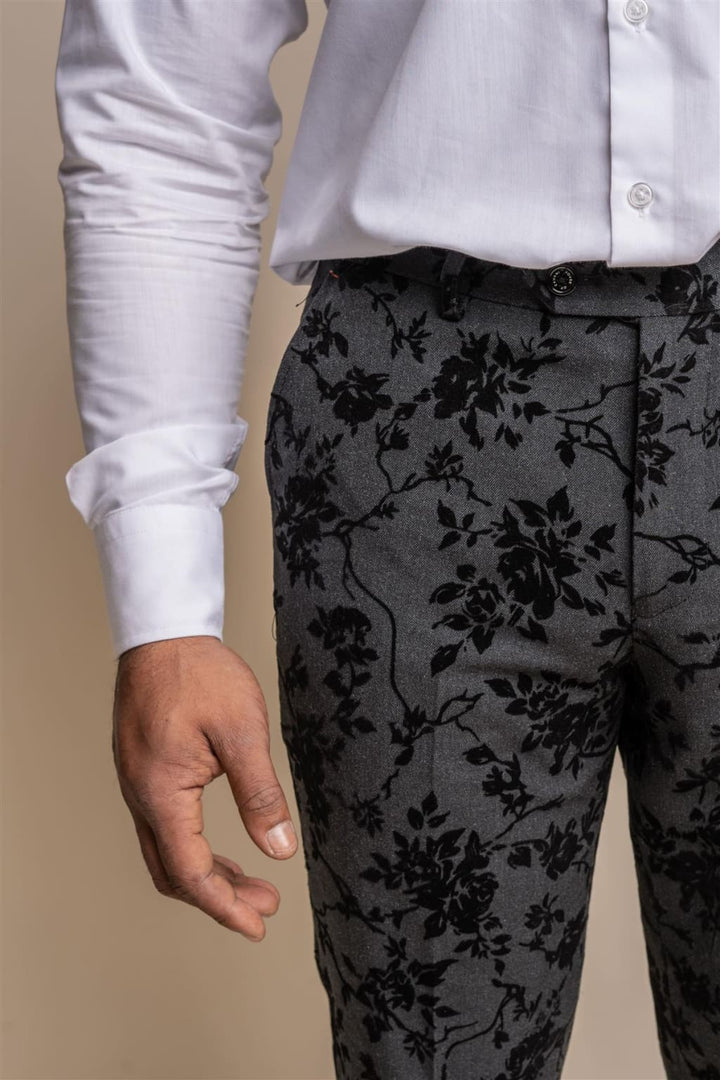 Cavani Georgi Black Floral Suit Trousers - Suit & Tailoring