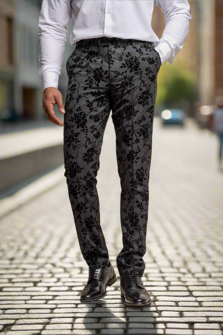 Cavani Georgi Black Floral Suit Trousers - 30R - Suit & Tailoring