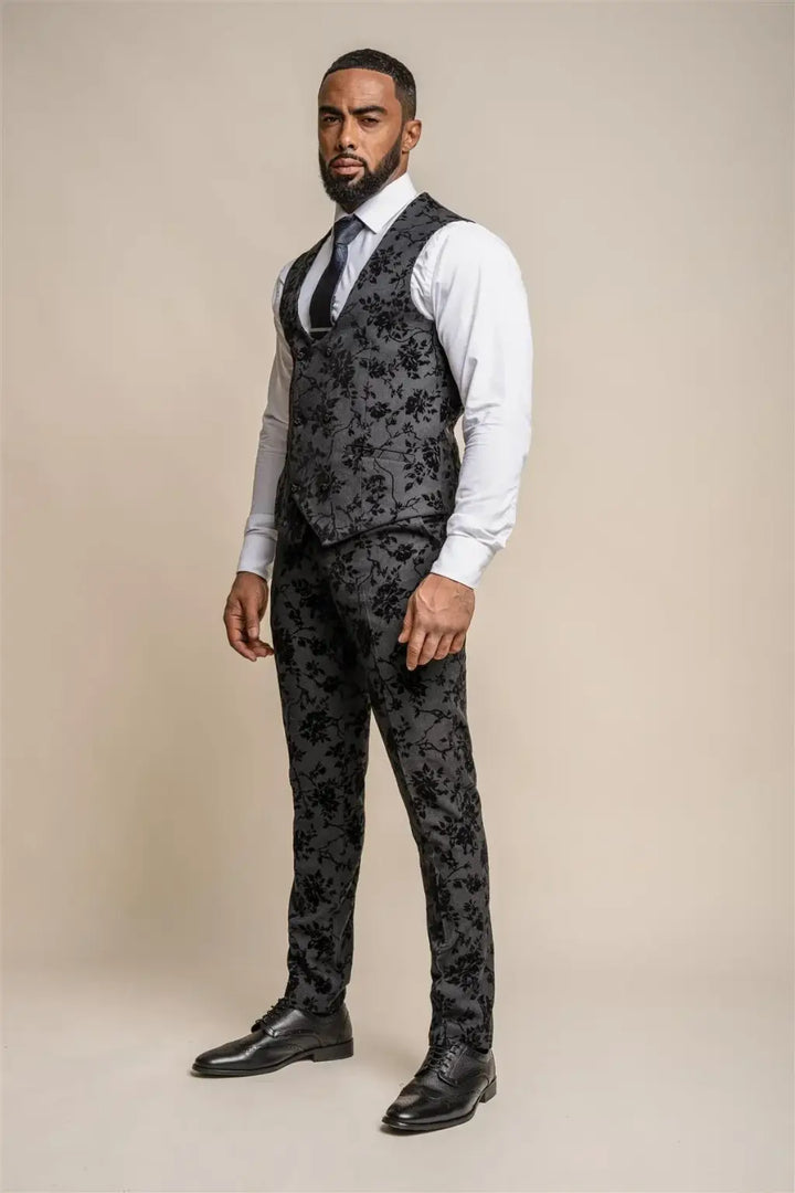 Cavani Georgi Floral Three Piece Black Red Carpet Suit - Suit & Tailoring