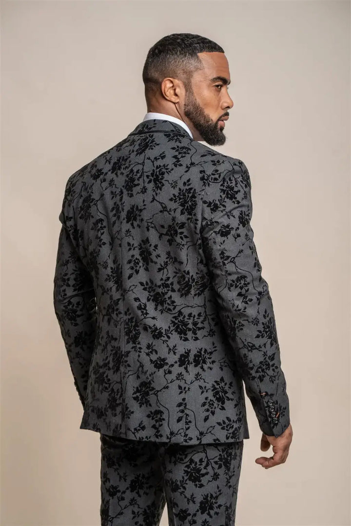 Cavani Georgi Floral Three Piece Black Red Carpet Suit - Suit & Tailoring