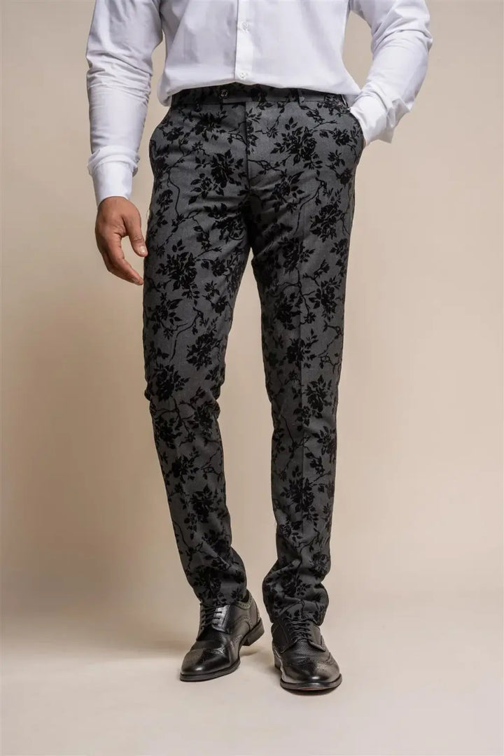 Cavani Georgi Floral Three Piece Black Red Carpet Suit - Suit & Tailoring