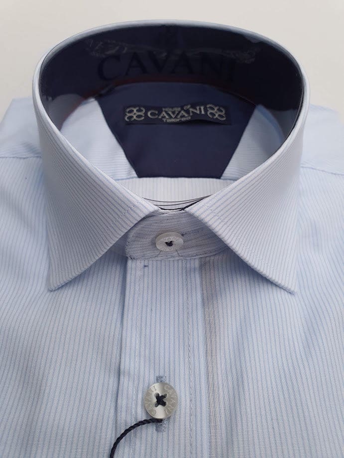 Cavani Men’s Regular Collar Sky Blue Striped Shirt - Shirts