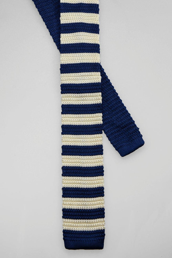 Cavani Men’s Stripe Knitted Tie And Hank Set - Navy / Sand - Accessories