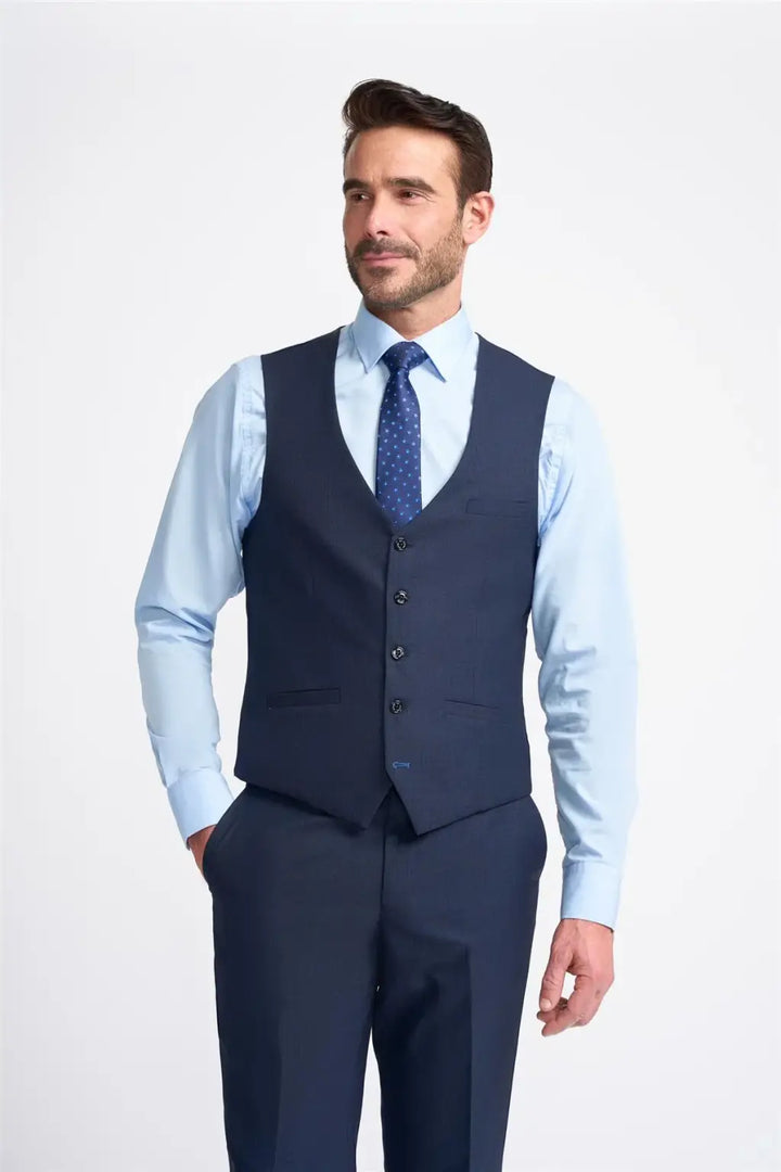 Cavani Seeba Navy Plain Waistcoat - 34R - Suit & Tailoring