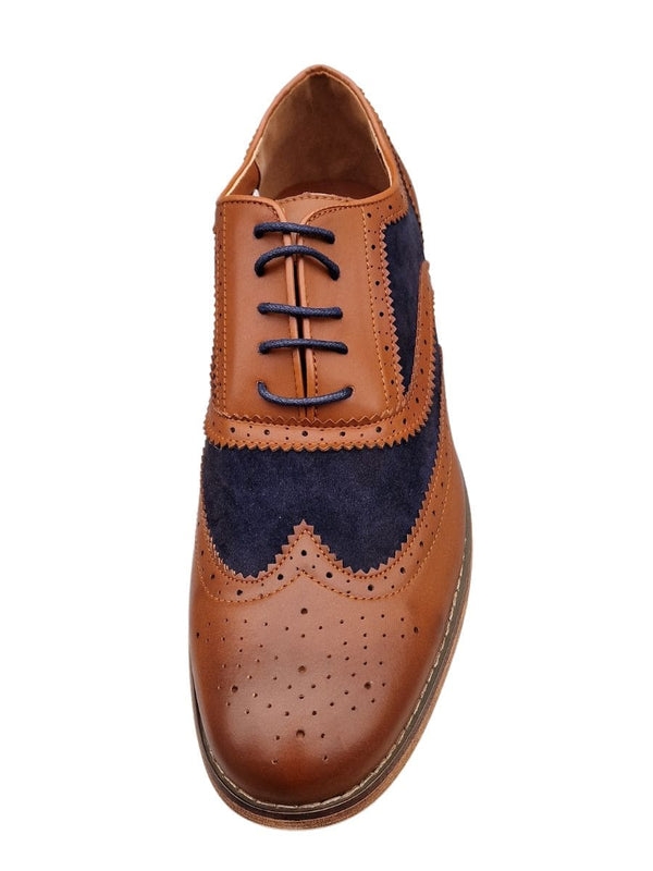 Charles Gatsby Edward Men’s Tan Navy 5 Eye Brogue Oxford Shoes - UK6 | EU 40 - Shoes