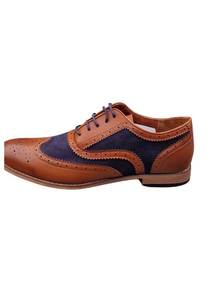 Charles Gatsby Edward Men’s Tan Navy 5 Eye Brogue Oxford Shoes - Shoes