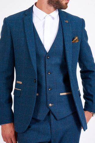 Marc Darcy Dion Wedding Blue Tweed Suit