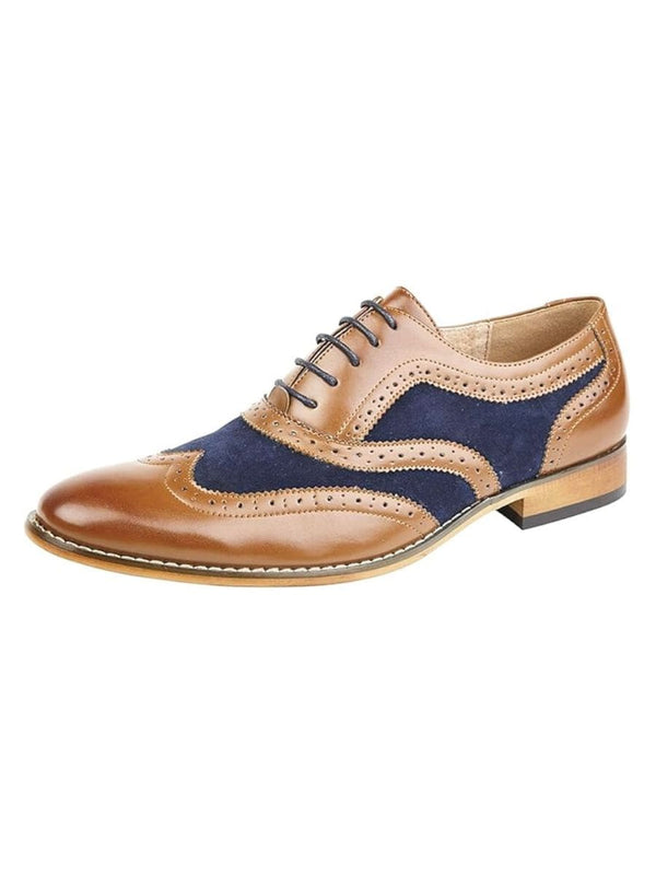 Goor Men’s Tan Navy 5 Eye Brogue Oxford Shoes - UK6 | EU 40 - Shoes