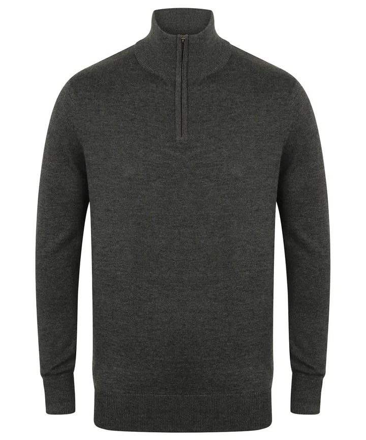 Henbury ¼ Zip Knitted Jumper - Gray / XS - Knitwear