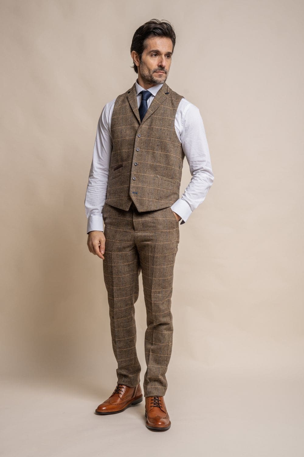 Cavani | Cavani Albert Men’s Brown Tweed Style Waistcoat - MENSWEARR