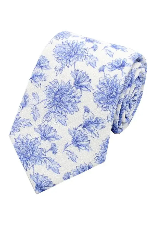 L A Smith Blue Linen Floral Tie And Hank Set - Accessories