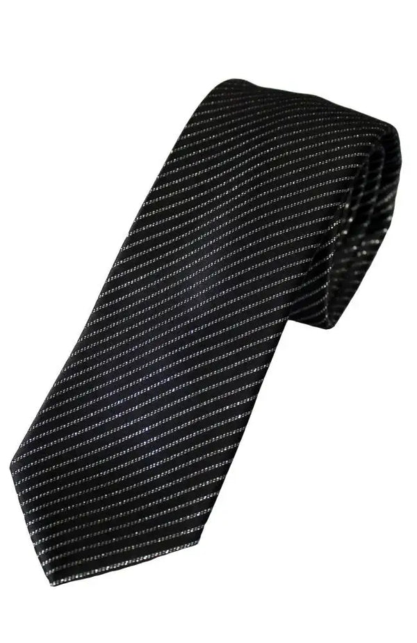 LA Smith Black And Silver Skinny Glitter Tie - Accessories