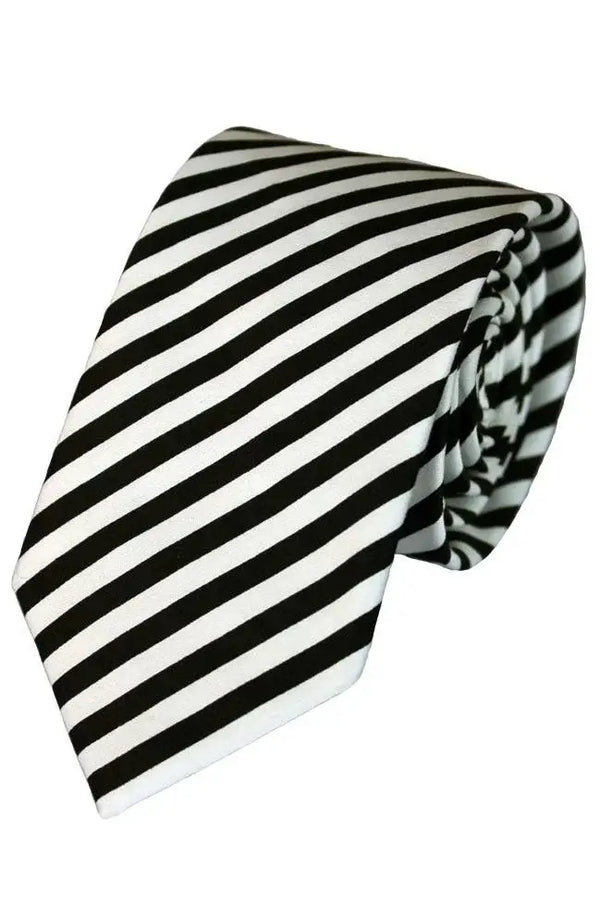 LA Smith Black And White Stripe Printed Tie - Accessories