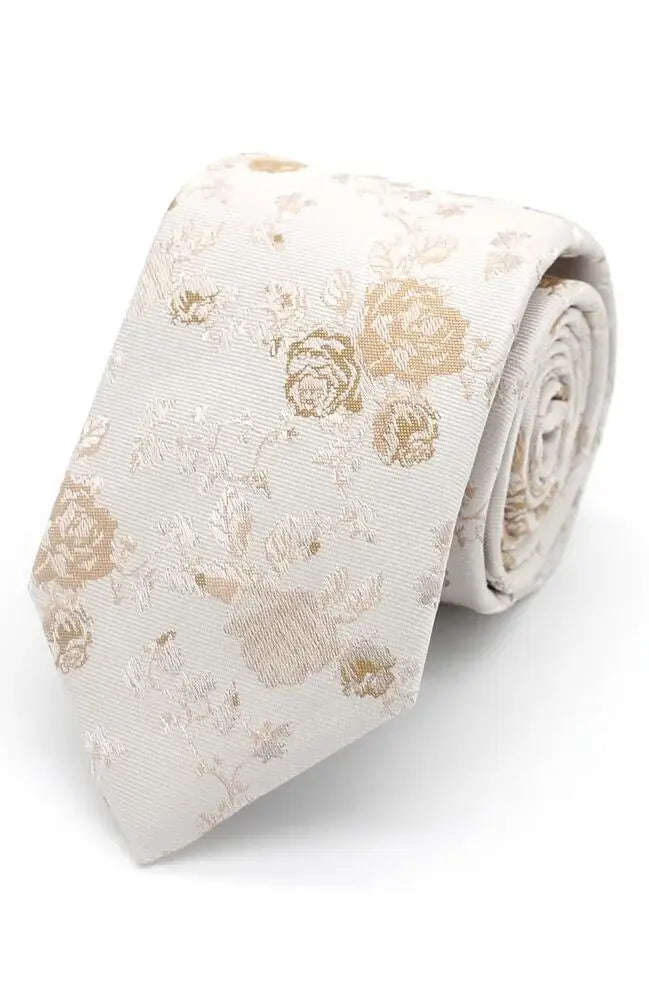 LA Smith Champagne Floral Woven Wedding Poly Tie - Accessories