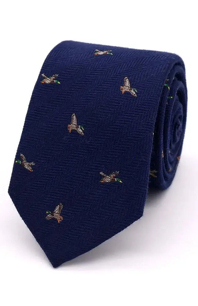 LA Smith Country And Hobby Herringbone Mallard Silk Ties - Navy Accessories