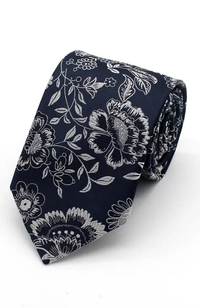 LA Smith Floral Woven Wedding Poly Ties - NAVY - Accessories