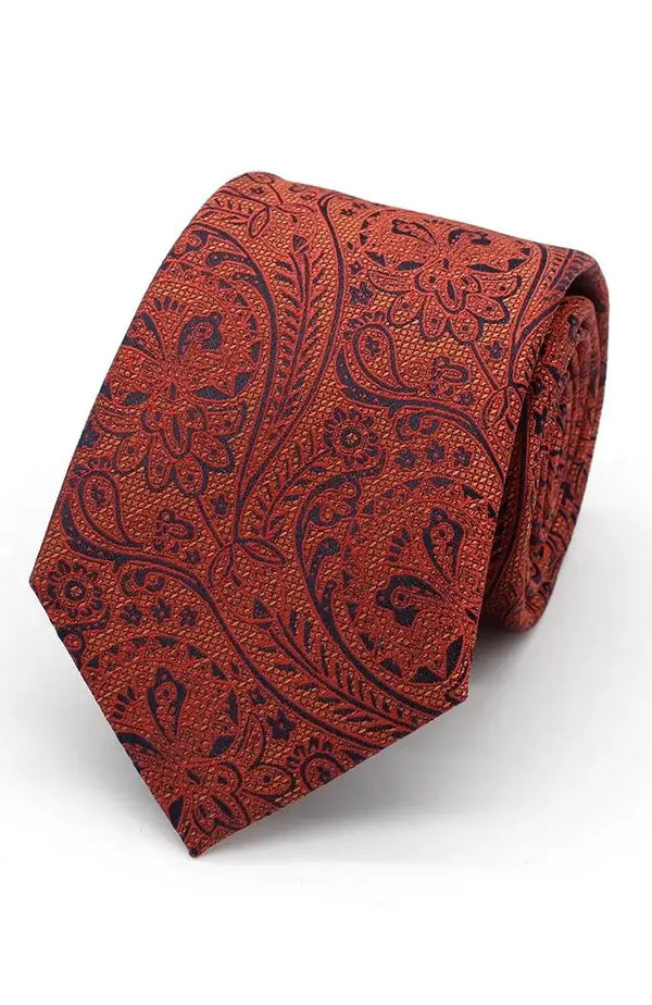 L A Smith Burnt Orange Structured Floral Tie - Accessories