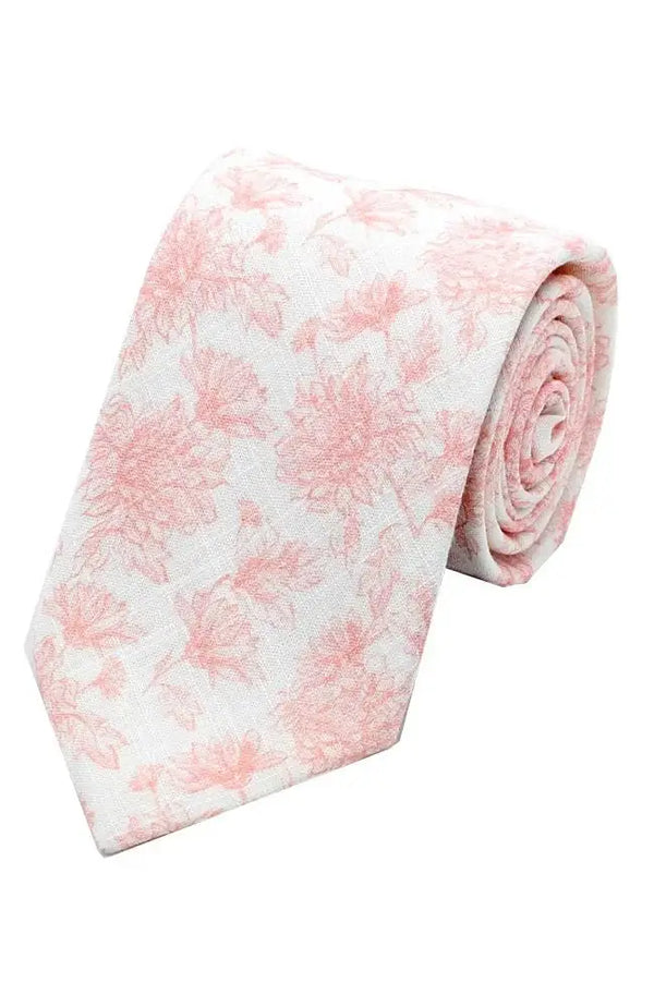 L A Smith Pink Linen Floral Tie And Hank Set - Accessories