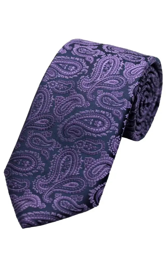 LA Smith Paisley Woven Wedding Poly Ties - Purple / Navy - Accessories