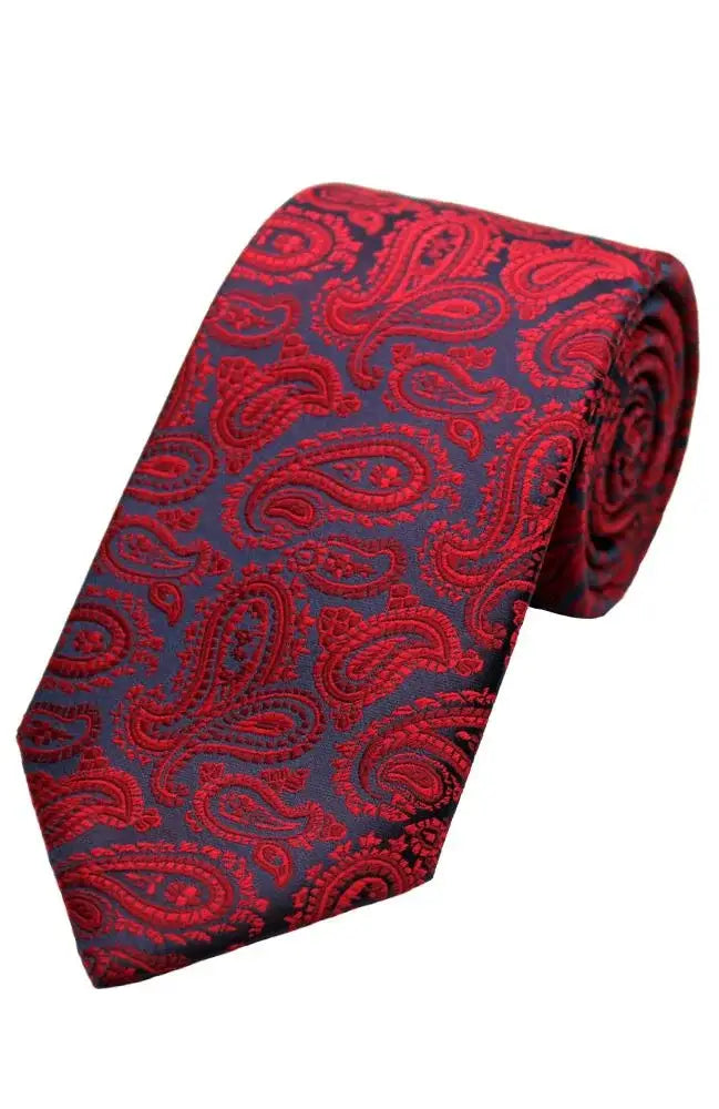 LA Smith Paisley Woven Wedding Poly Ties - Red / Navy - Accessories