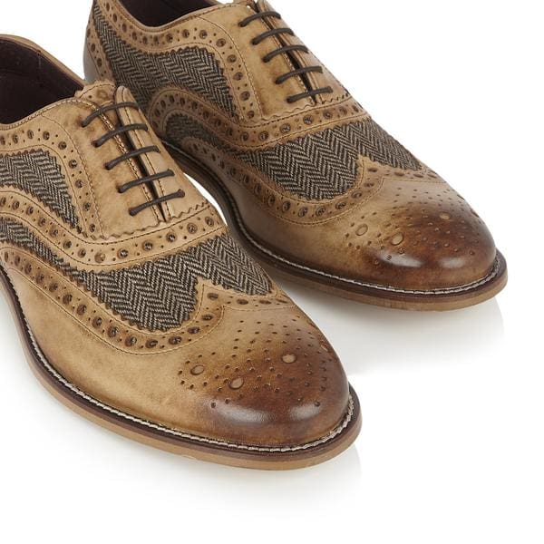 London Brogue Gatsby Leather Brogue Tan/Tweed Men’s Shoes - Shoes