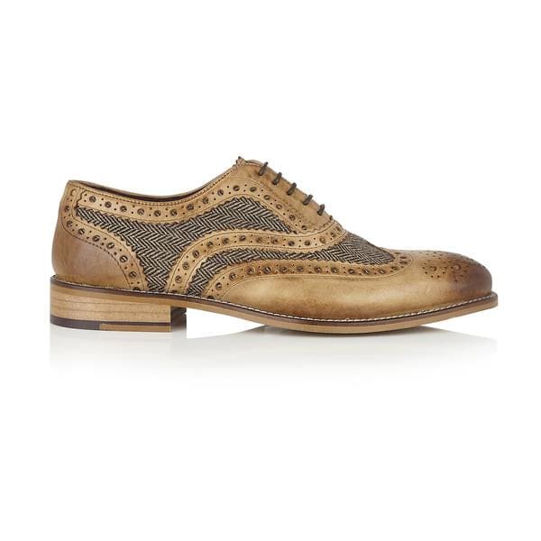 London Brogue Gatsby Leather Brogue Tan/Tweed Men’s Shoes - Shoes