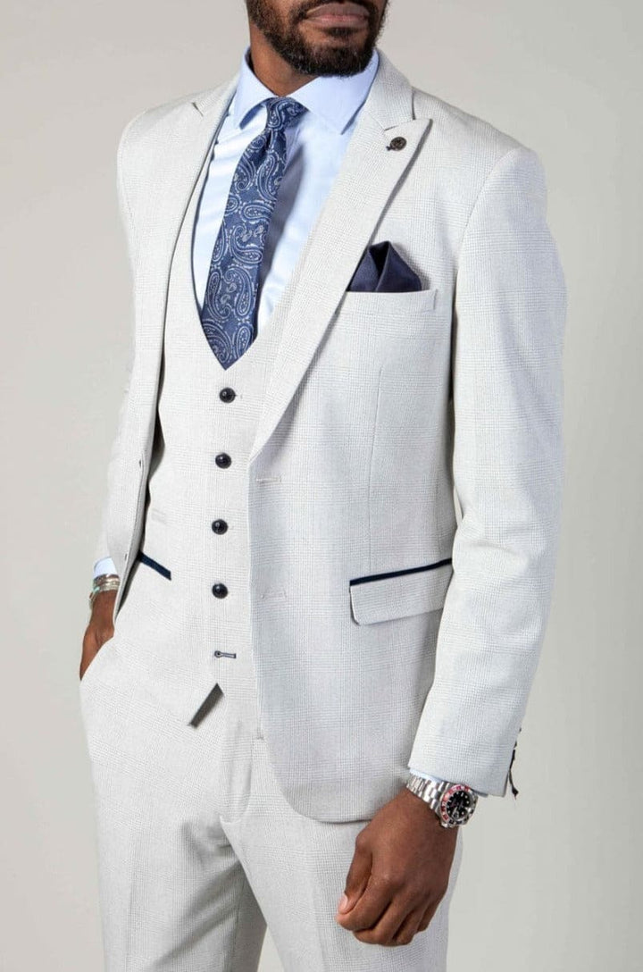 Marc Darcy Bromley Stone Check Three Piece Suit - Suit & Tailoring