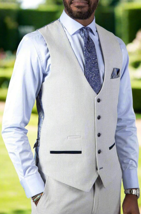 Marc Darcy Bromley Grey Stone Single Breasted Check Waistcoat - 34R | EU44 - Suit & Tailoring