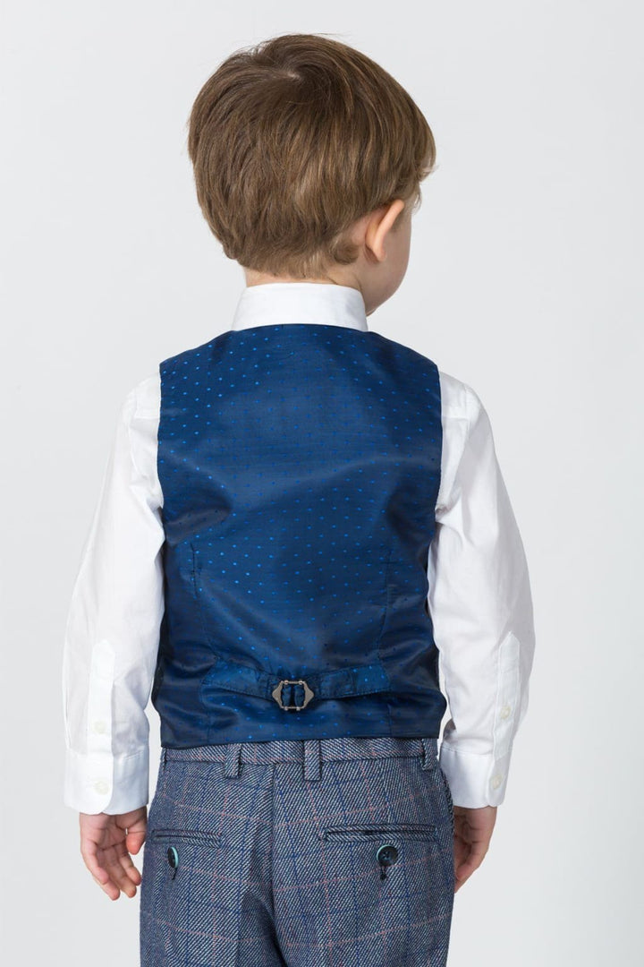 Marc Darcy Hilton Childrens Blue Tweed Check Three Piece Suit - Suit & Tailoring