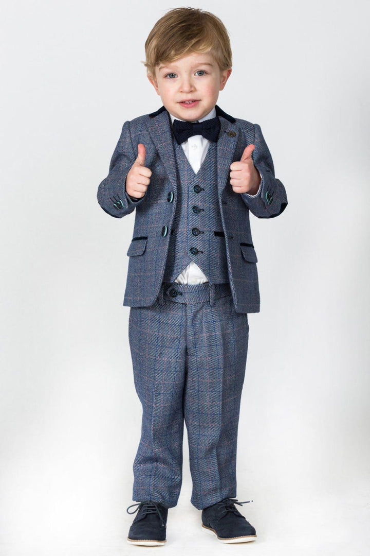 Marc Darcy Hilton Childrens Blue Tweed Check Three Piece Suit - Suit & Tailoring