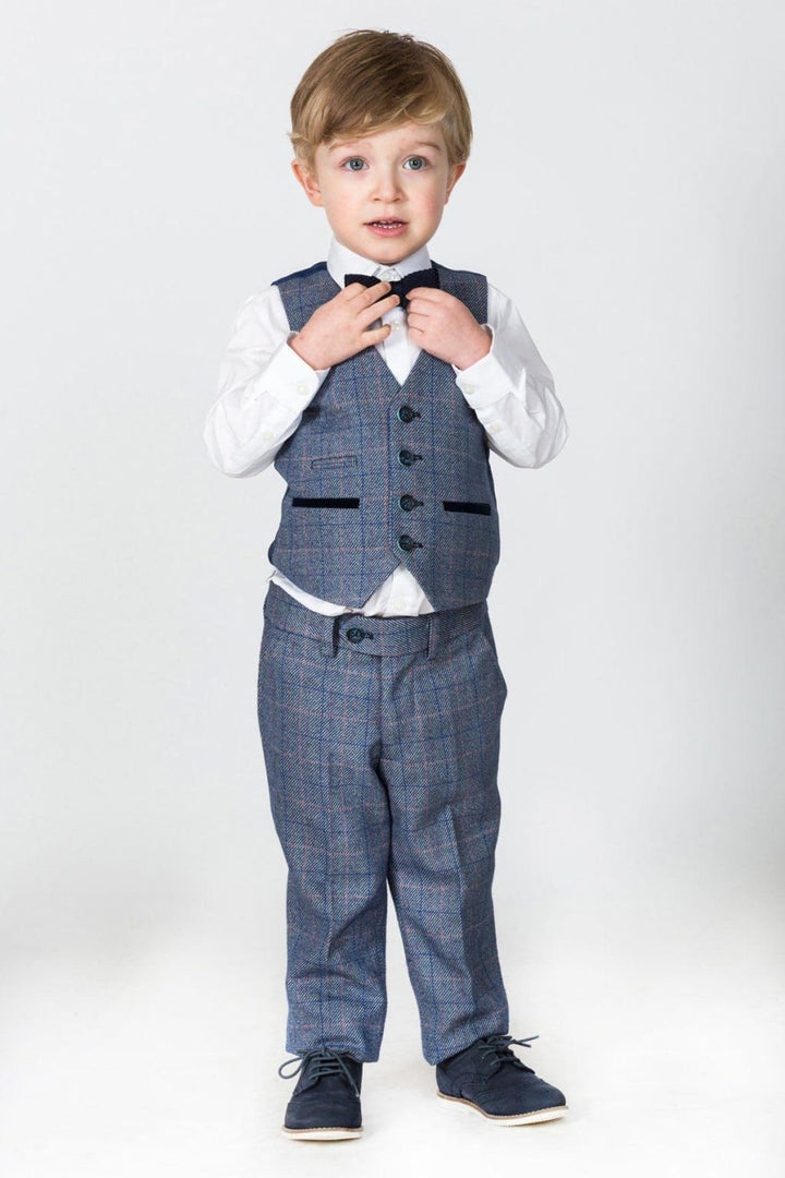 Marc Darcy Hilton Childrens Blue Tweed Check Three Piece Suit - Suit & Tailoring