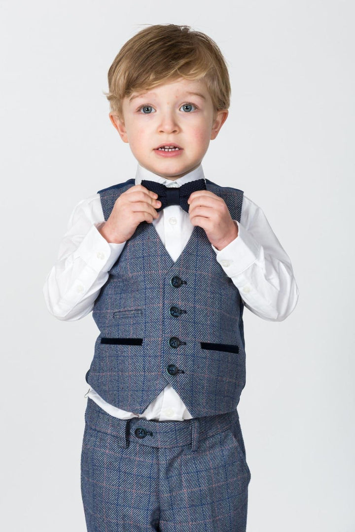 Marc Darcy Hilton Childrens Blue Tweed Check Three Piece Suit - Suit & Tailoring