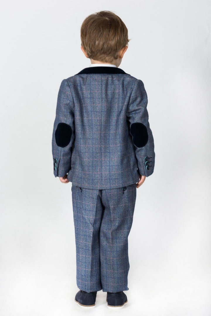 Marc Darcy Hilton Childrens Blue Tweed Check Three Piece Suit - Suit & Tailoring