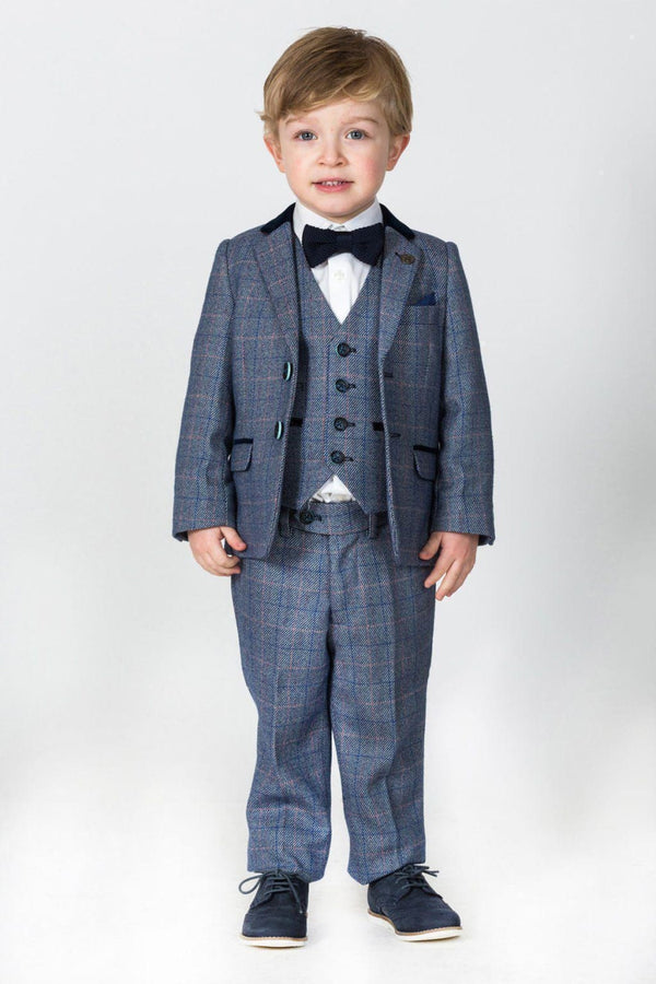 Marc Darcy Hilton Childrens Blue Tweed Check Three Piece Suit - 1 YEAR - Suit & Tailoring