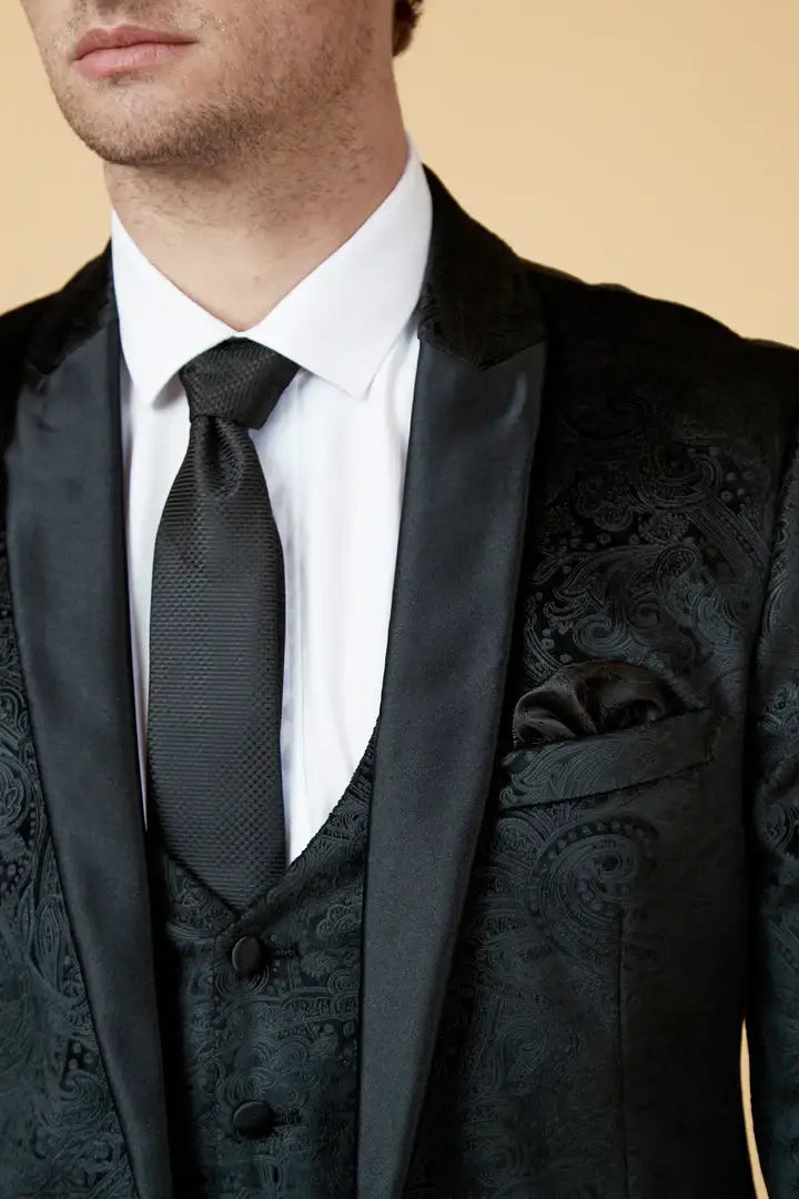 Marc Darcy Simon Black Velvet Tux Lapel Jacquard Blazer