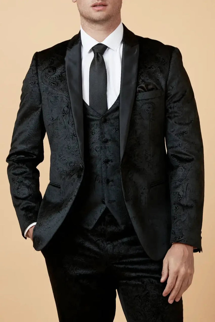 Marc Darcy Simon Black Velvet Tux Lapel Jacquard Blazer