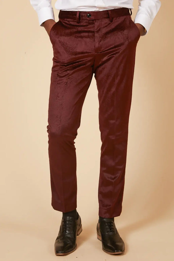 Marc Darcy Simon Wine Velvet Jaquard Trousers - Trousers