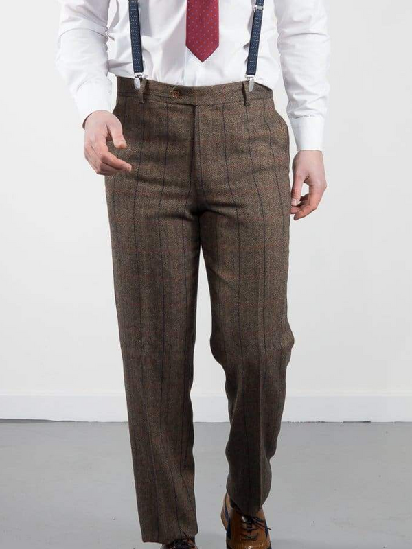 Marco Prince Ronan Brown Tweed Check Trousers - 30R - Trousers