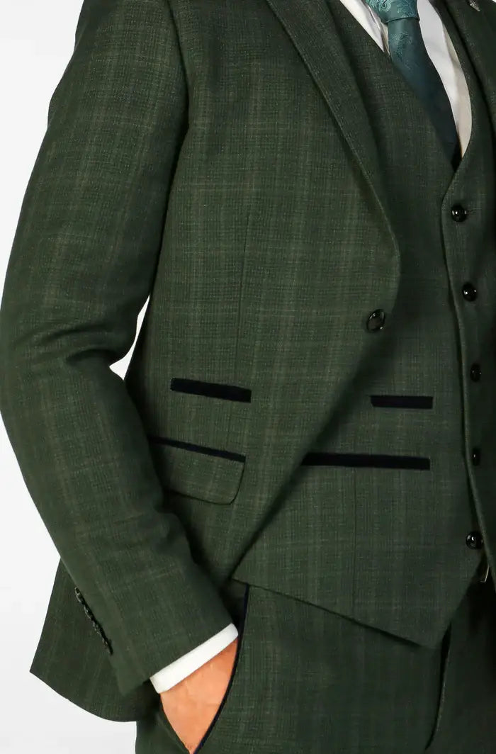 Paul Andrew Leo Men’s 3 Piece Check Suit - Beige or Green - Suits