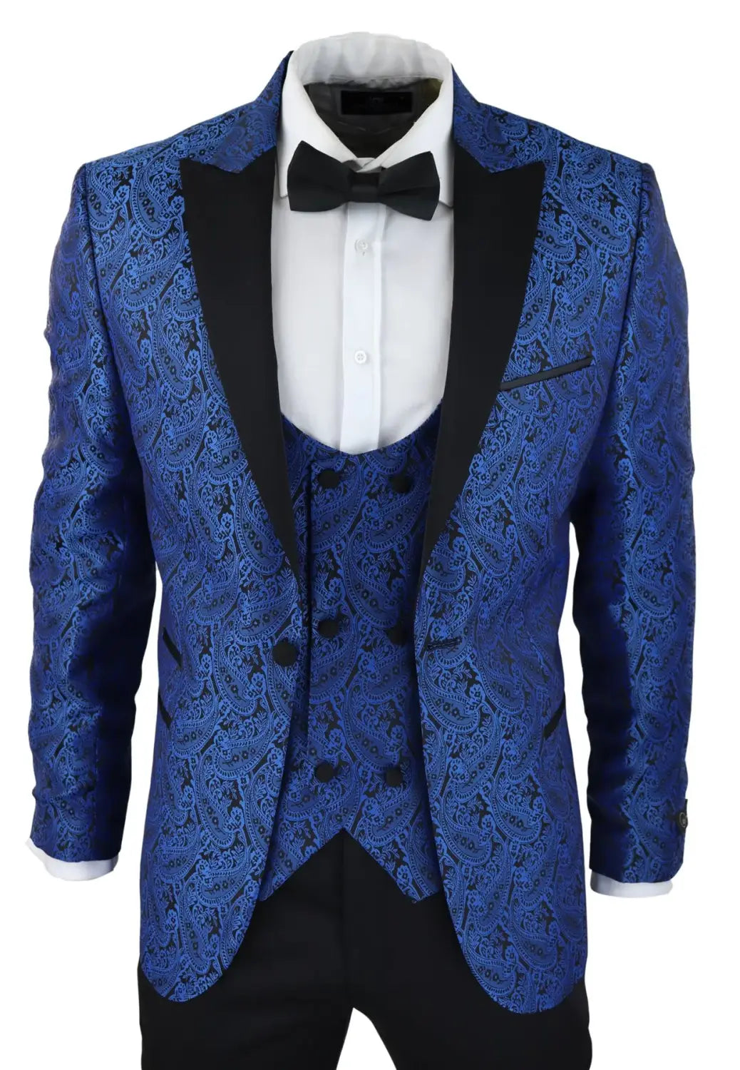 Mens Paisley Tuxedo Blazer And Waistcoat Brocade Dinner Jacket Satin Black  Blue - No Trousers