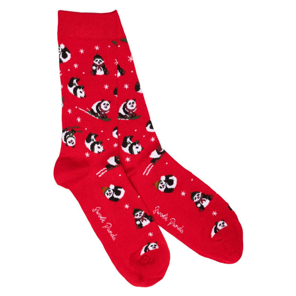 Red Skiing Panda Bamboo Socks - UK 4-7 (US 5-7.5 / EU 37-40) - Socks