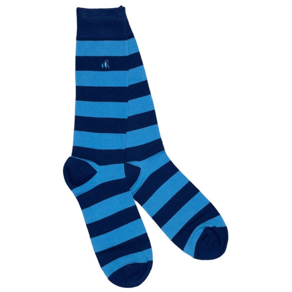 Sky Blue Striped Bamboo Socks - UK 4-7 (US 5-7.5 / EU 37-40) - Socks