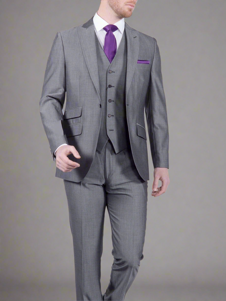 Torre Gavin Silver Grey Mohair 3 Piece Tailord Fit Suit - Suits